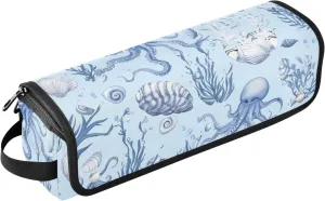 Hair Tools Travel Bag with Heat Resistant Mat Curling Iron Bag for Women Hair Tool Storage Case Straightener Flat Irons Hot Tools Travel Essentials Blue Octopus and Shell