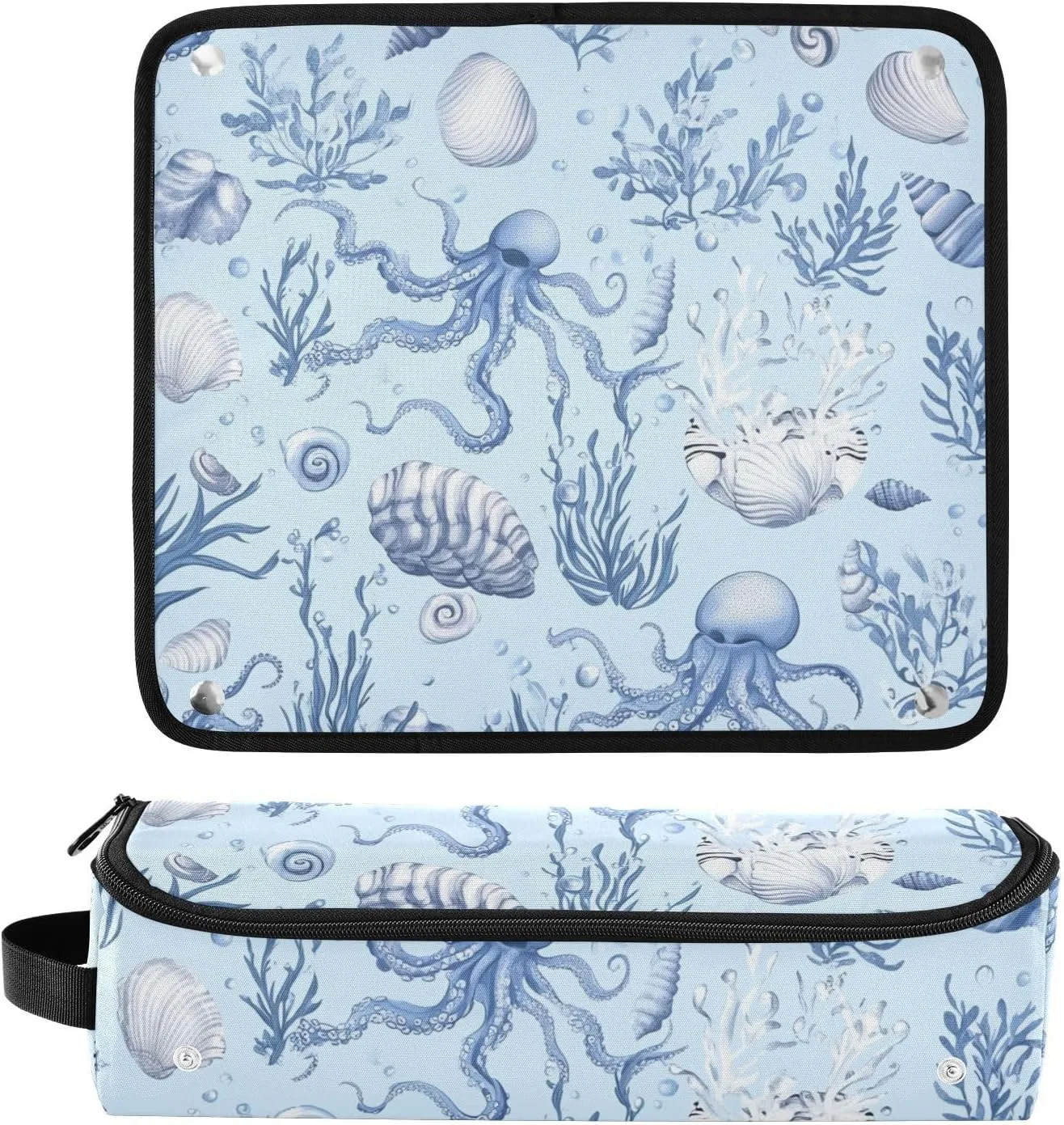 Hair Tools Travel Bag with Heat Resistant Mat Curling Iron Bag for Women Hair Tool Storage Case Straightener Flat Irons Hot Tools Travel Essentials Blue Octopus and Shell