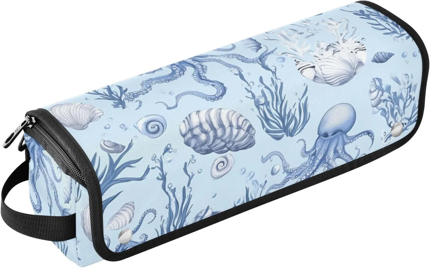 Hair Tools Travel Bag with Heat Resistant Mat Curling Iron Bag for Women Hair Tool Storage Case Straightener Flat Irons Hot Tools Travel Essentials Blue Octopus and Shell