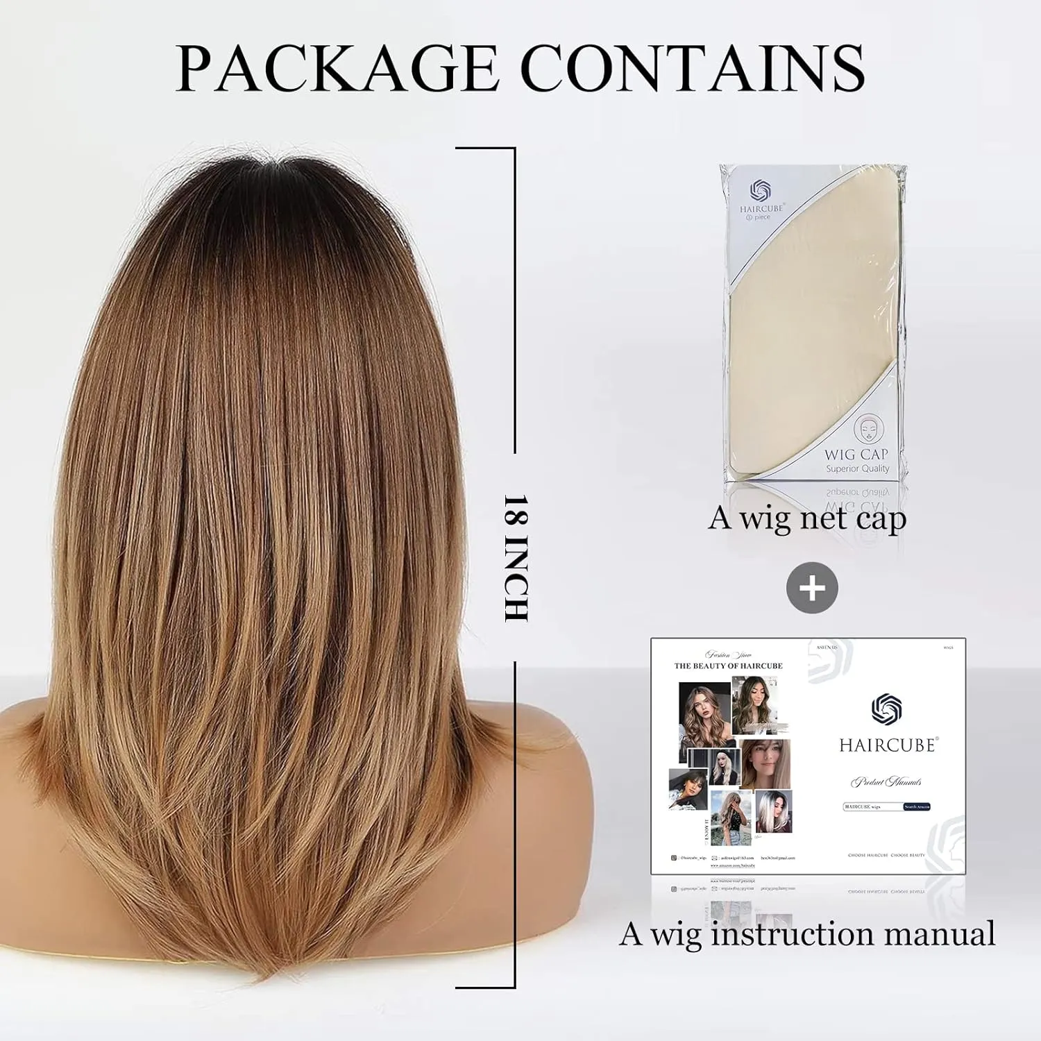 HAIRCUBE Ombre Brown Wigs for Women Shoulder Length Wigs Charming Long Curly Wigs with Bangs Daily Use