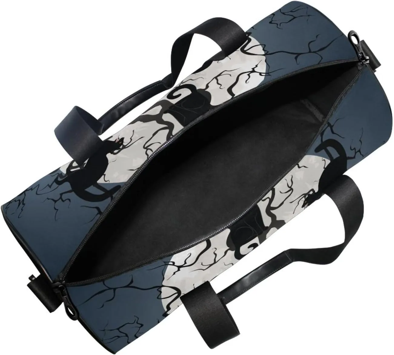 Halloween Black Cats on Tree in Night with White Full moon Portable Gym Bag, Travel Bag, Luggage bag, Sports Bag, Toiletry Bag with Handles, Detachable Shoulder Strap 17.6 x 9 x 9 inch