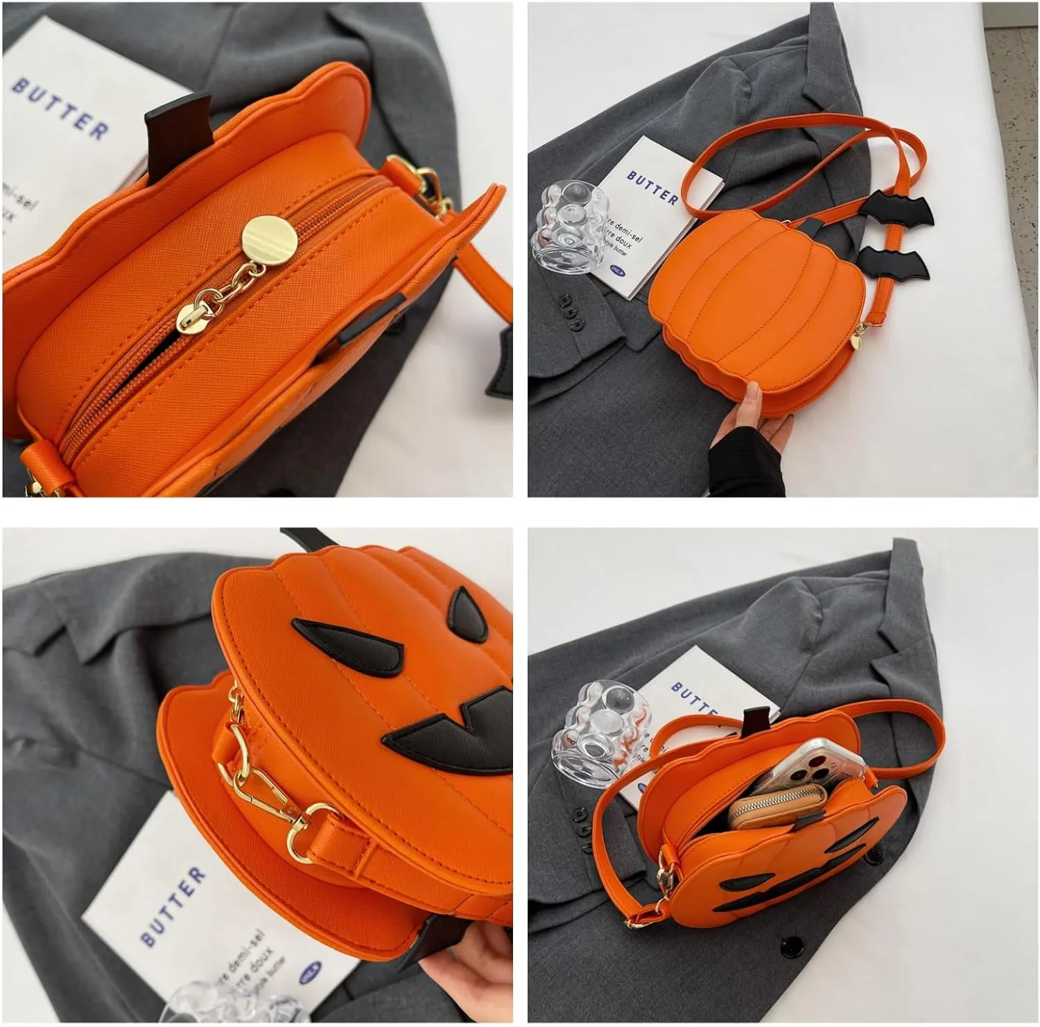 Halloween Purse Pumpkin Purse Crossbody Bag Novelty Devil Shoulder Bag PU Leather Halloween Pumpkin Crossbody Purse