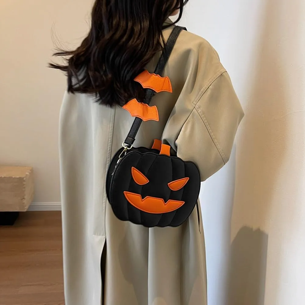 Halloween Purse Pumpkin Purse Crossbody Bag Novelty Devil Shoulder Bag PU Leather Halloween Pumpkin Crossbody Purse