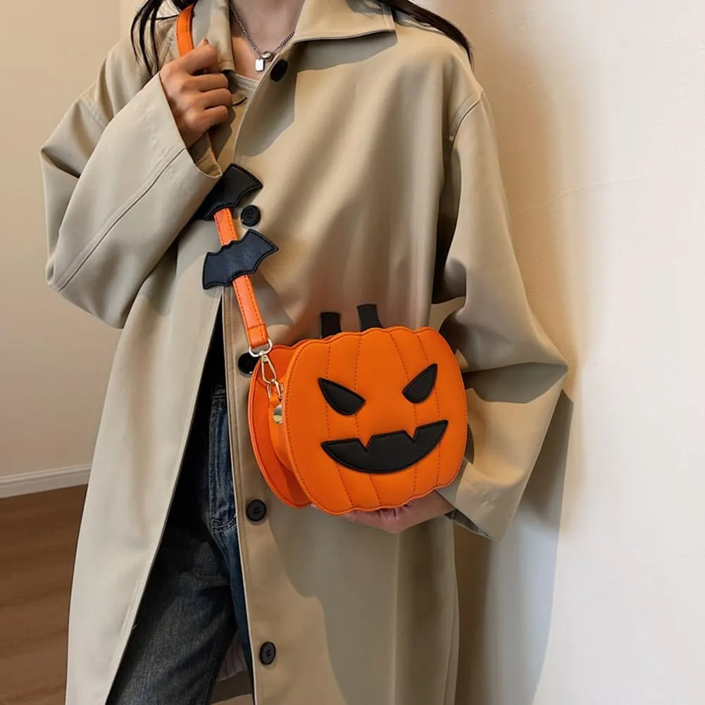 Halloween Purse Pumpkin Purse Crossbody Bag Novelty Devil Shoulder Bag PU Leather Halloween Pumpkin Crossbody Purse