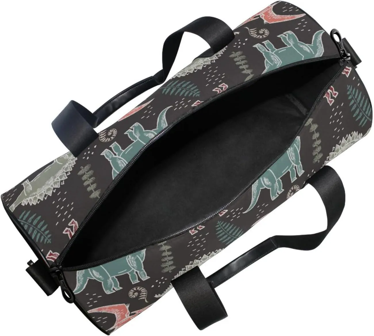 Hand Drawn Seamless Vintage Dinosaurs and Fern Leaves Biloba Portable Gym Bag, Travel Bag, Luggage bag, Sports Bag, Toiletry Bag with Handles, Detachable Shoulder Strap 17.6 x 9 x 9 inch