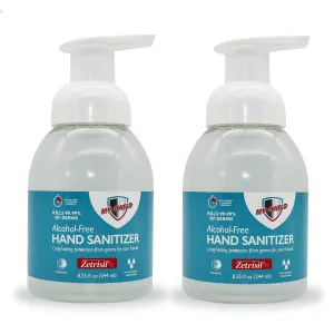 Hand Sanitizer Foam 8.25 oz.(2-pack) Alcohol-Free, Long-lasting Protection. Eliminates 99.9%. Moisturizes With Aloe Vera. Formulated with Zetrisil. FDA Registered