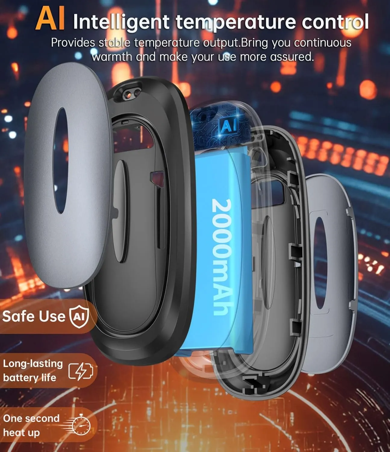 Hand Warmers Rechargeable with 10000mAh Charging Case, 2000mAh Portable Hand Warmers 2 Pack, Reusable Electric Pocket Heater for Hunting, Camping Gear, Outdoors, Gifts for Christmas