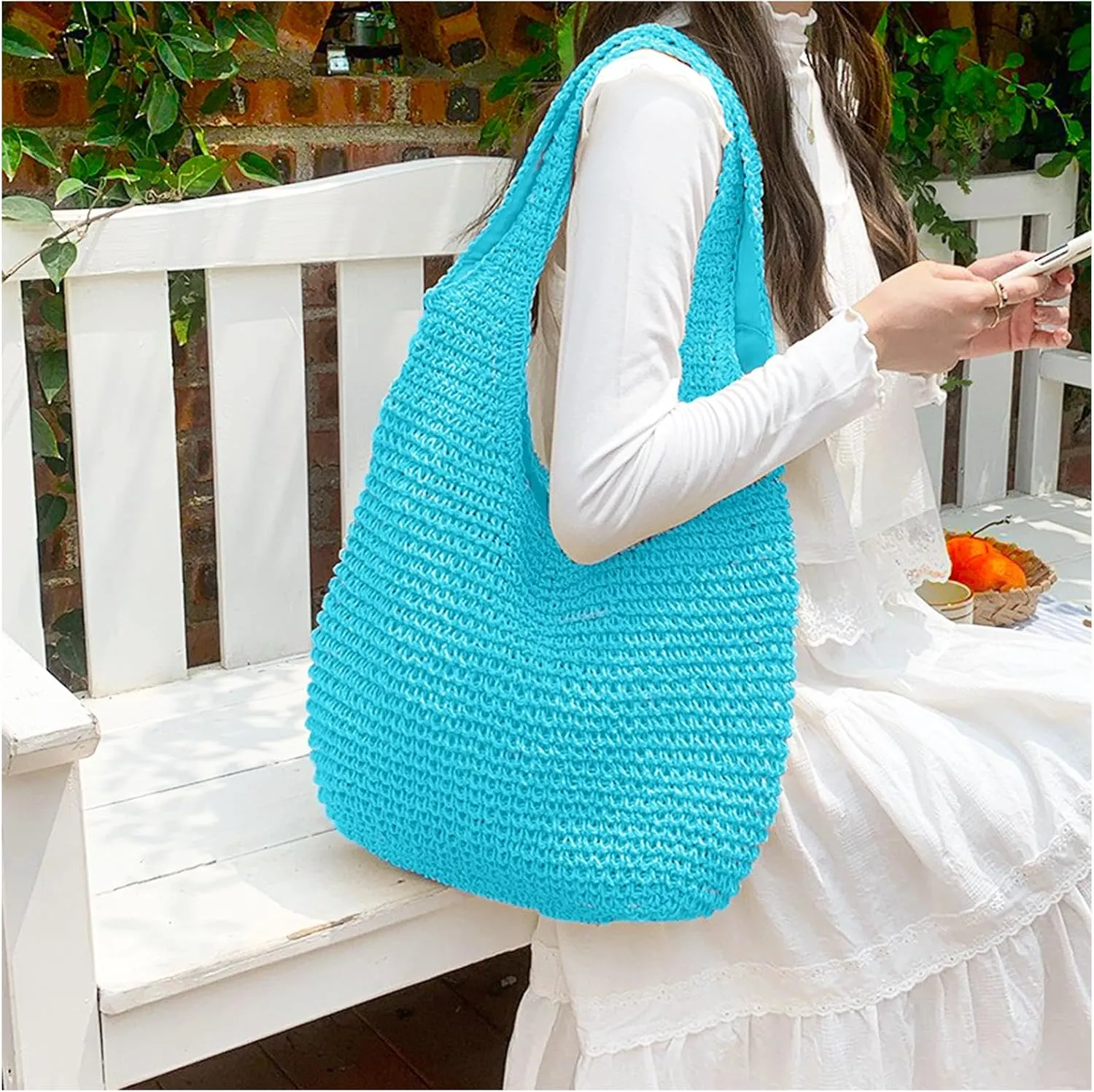 Hand-woven Soft Large Straw Shoulder Bag Boho Straw Handle Tote Retro Summer Beach Bag Rattan Handbag