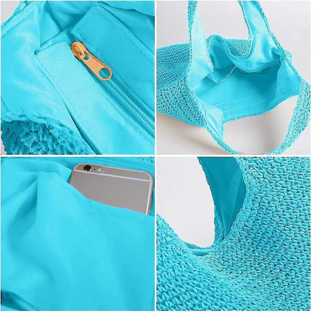 Hand-woven Soft Large Straw Shoulder Bag Boho Straw Handle Tote Retro Summer Beach Bag Rattan Handbag
