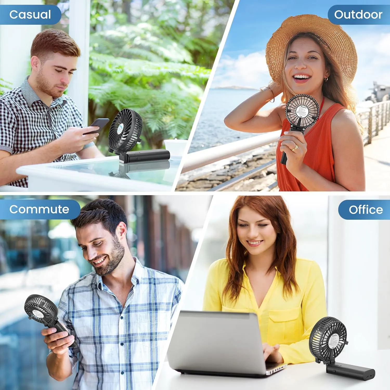 HandFan 5200mAh Portable Handheld Fan, Personal Hand Held Fan USB Rechargeable, 180° Foldable Portable & Detachable Handle Design,3 Speeds Strong Airflow Cooling for Travel/Outdoors/Indoors (Black)