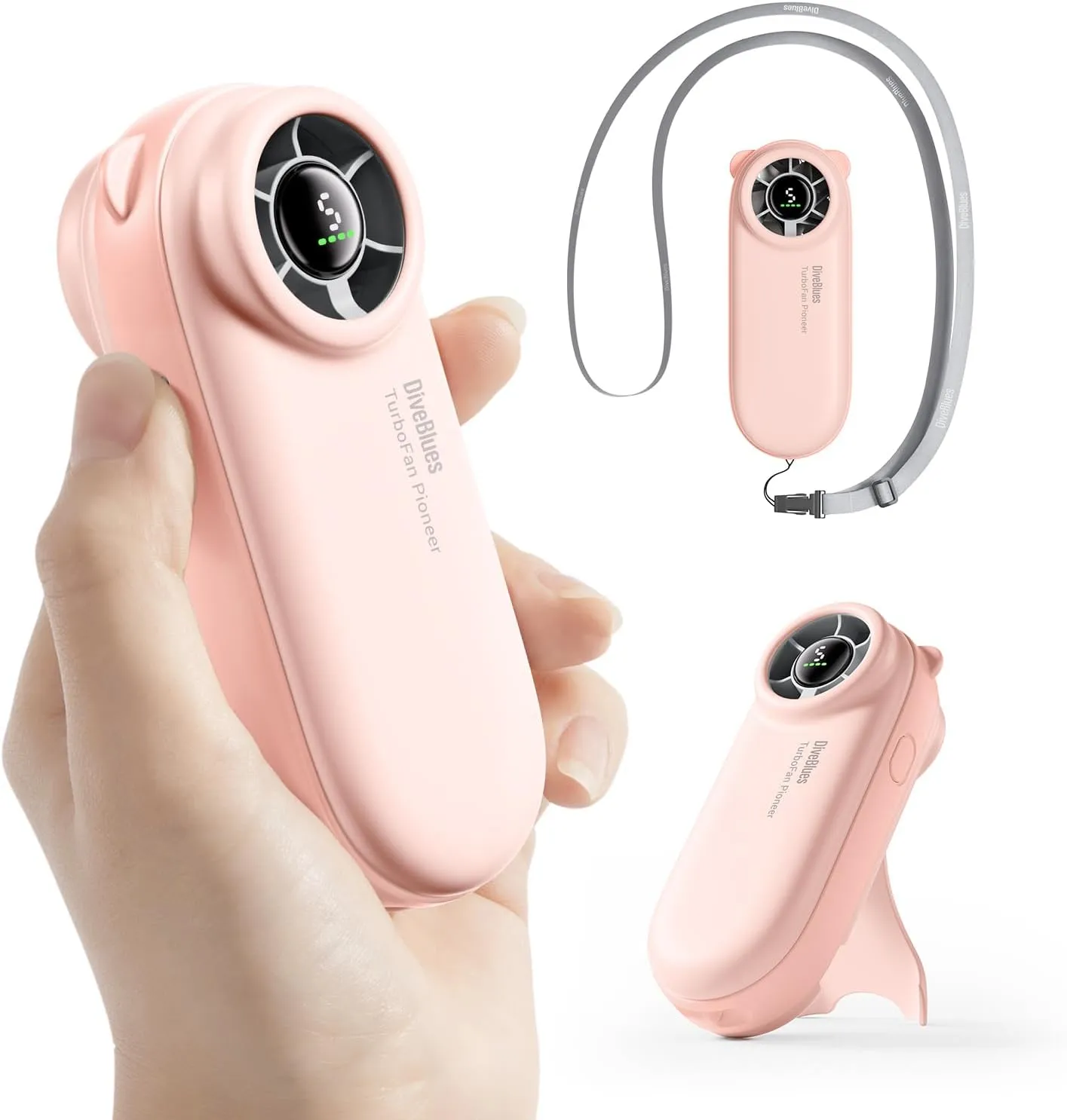 Handheld Portable Turbo Fan, 4000mAh USB Rechargeable Pocket Fan, Up to 16 Hours, Hand Fan with 5 Speeds Powerful Cooling for Travel/Summer/Outdoor/Lash/Purse(Pink)