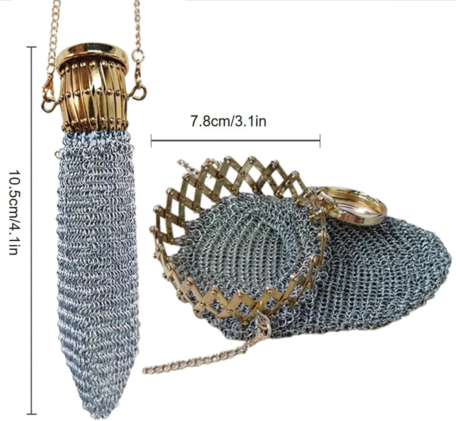Handmade 1920's English Coin Purse - Vintage Chainmail Double Mesh Metal Wallet with Twist Lid Gate Top, Rare Collectible Antique Silver Accessory, Funky Travel Coin Holder (Gold)