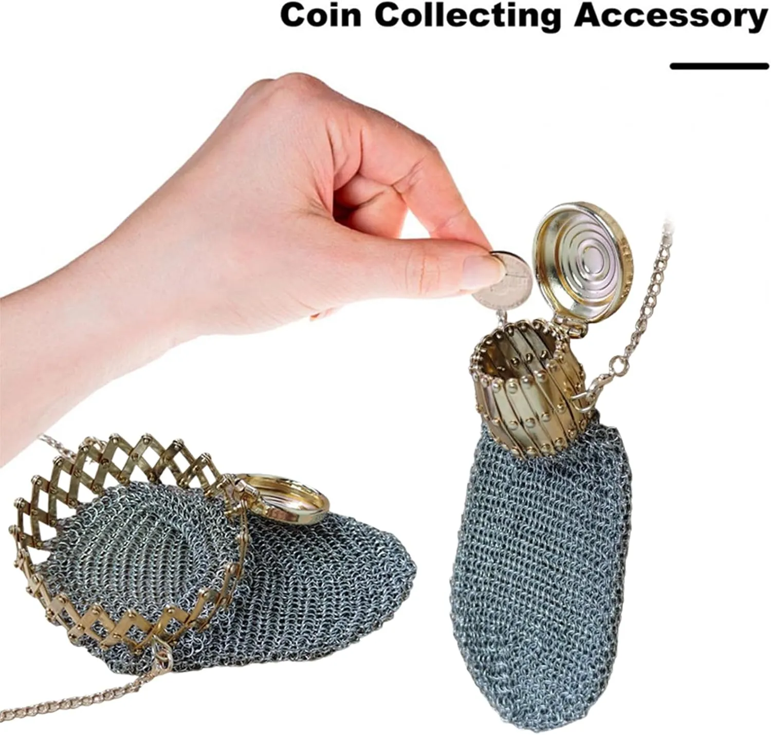 Handmade 1920's English Coin Purse - Vintage Chainmail Double Mesh Metal Wallet with Twist Lid Gate Top, Rare Collectible Antique Silver Accessory, Funky Travel Coin Holder (Gold)