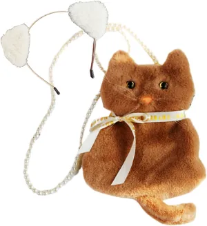 Handmade Plush Cat Messenger Bag, Cute Small Crossbody Cell Phone Bag Shoulder Bag Coin Pouch For Women Girls