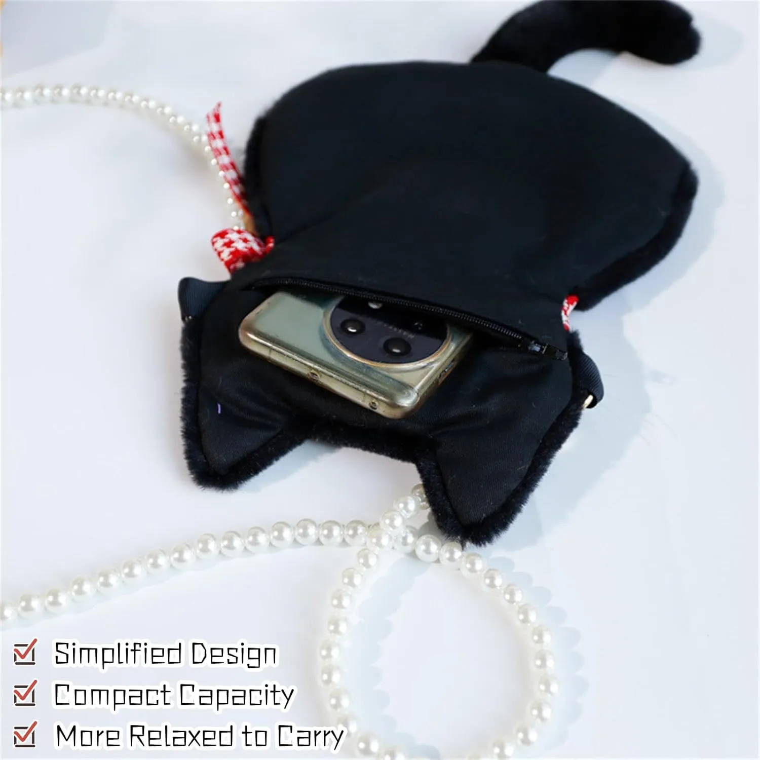 Handmade Plush Cat Messenger Bag, Cute Small Crossbody Cell Phone Bag Shoulder Bag Coin Pouch For Women Girls
