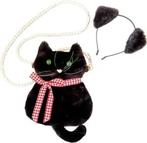 Handmade Plush Cat Messenger Bag, Cute Small Crossbody Cell Phone Bag Shoulder Bag Coin Pouch For Women Girls