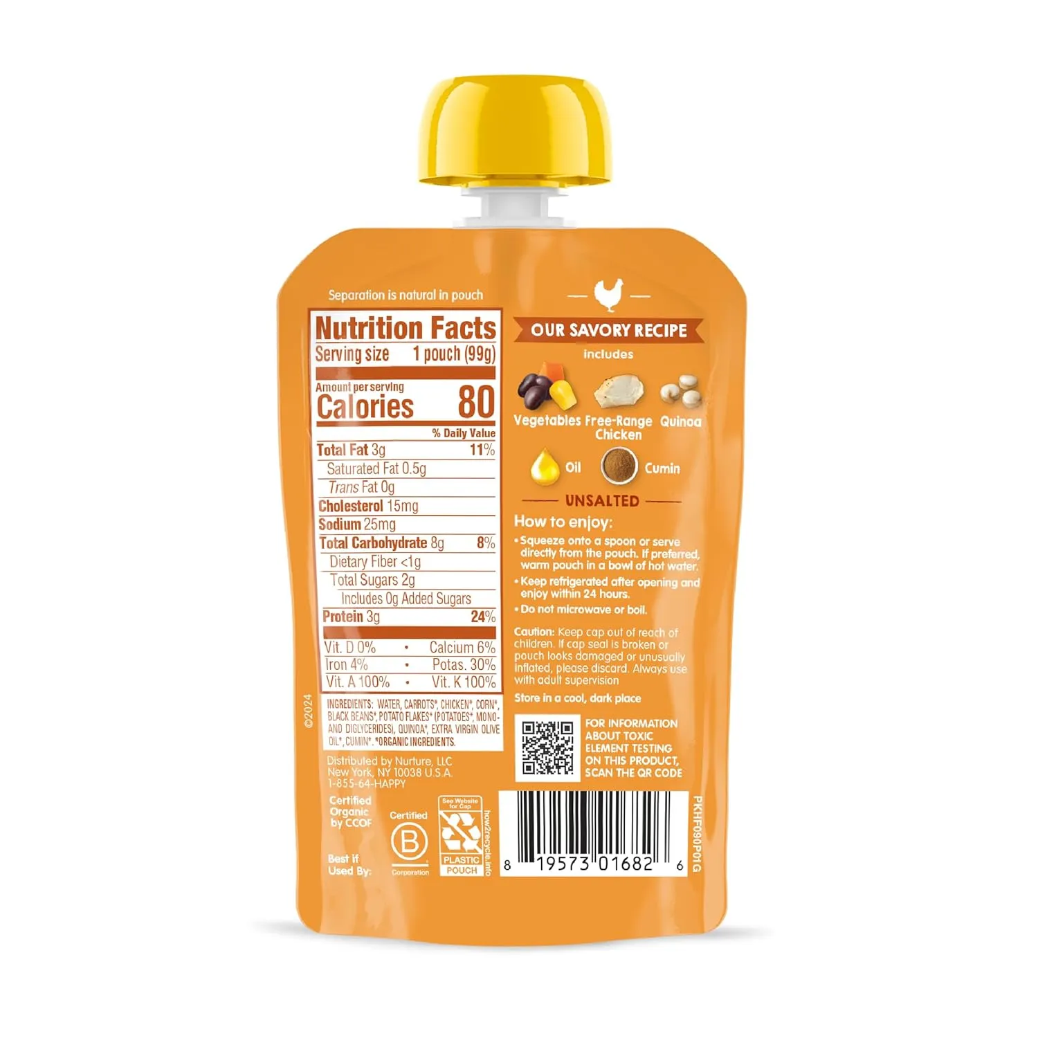 Happy Baby Organics Savory Blends Stage 3 Baby Food Puree, Free-Range Chicken, Garden Vegetables & Quinoa Fiesta, 3.5 Ounce (Pack of 16)