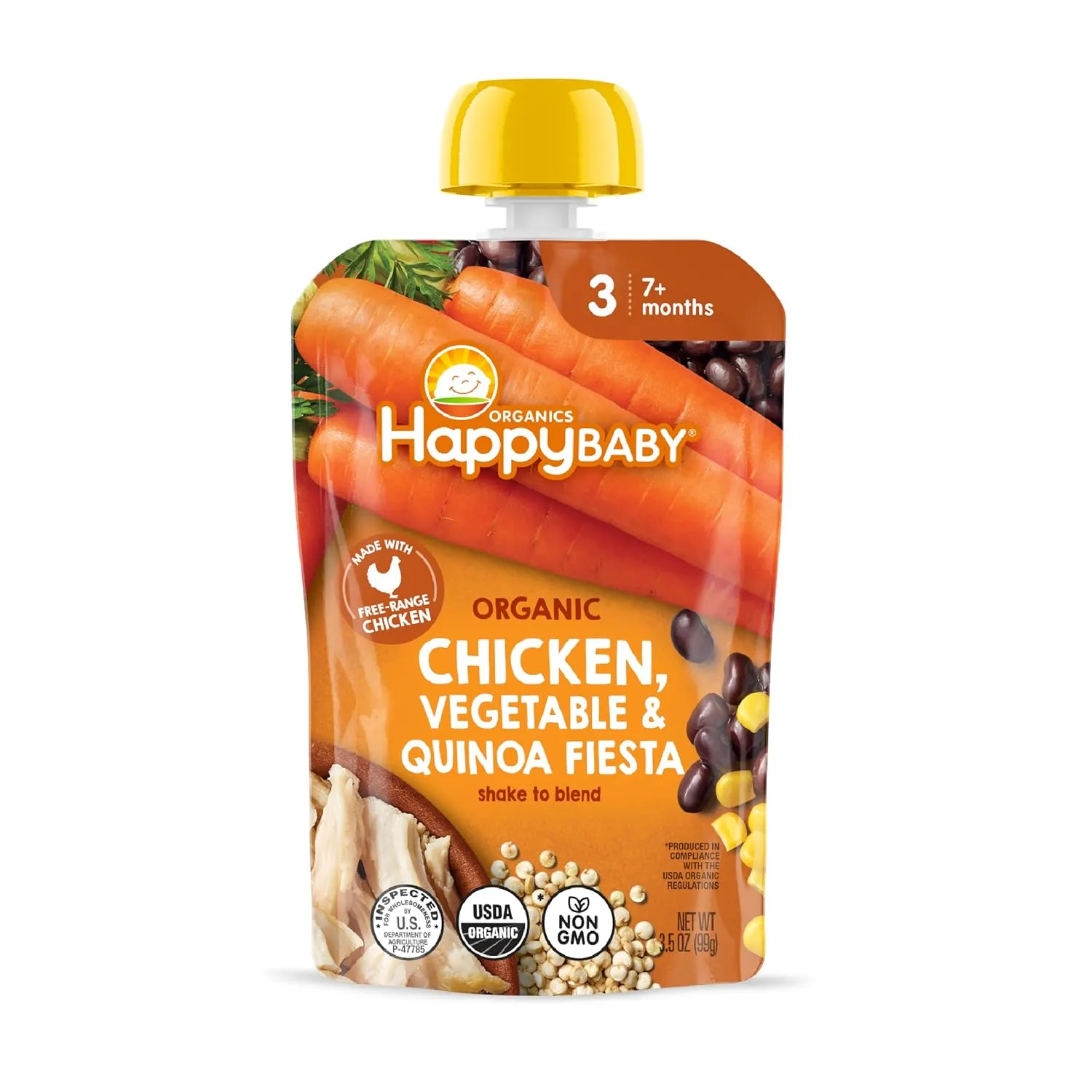 Happy Baby Organics Savory Blends Stage 3 Baby Food Puree, Free-Range Chicken, Garden Vegetables & Quinoa Fiesta, 3.5 Ounce (Pack of 16)