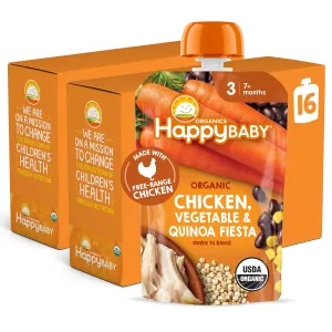 Happy Baby Organics Savory Blends Stage 3 Baby Food Puree, Free-Range Chicken, Garden Vegetables & Quinoa Fiesta, 3.5 Ounce (Pack of 16)