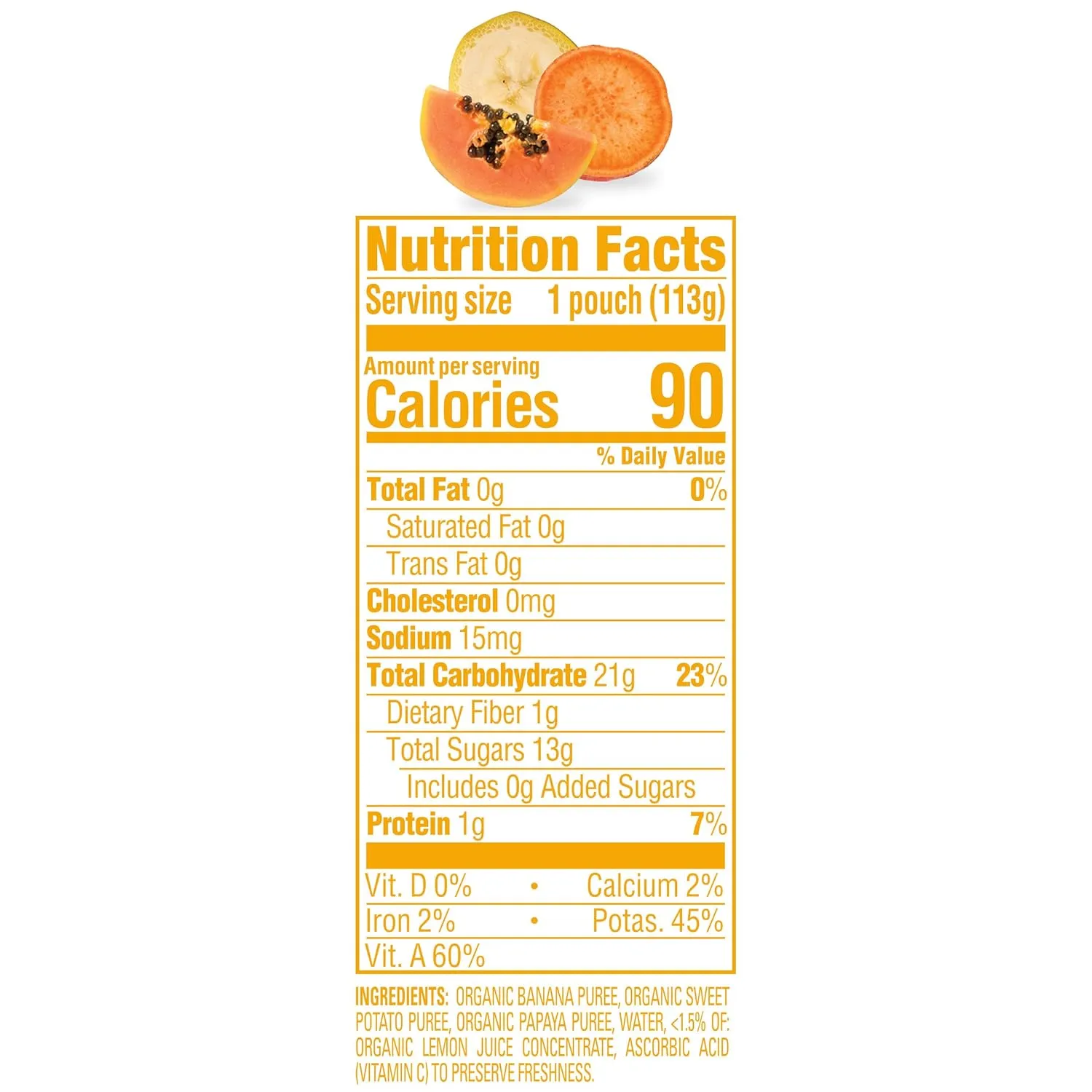 Happy Family Happy Baby Organic Clearly Crafted Stage 2 Baby Food Bananas, Sweet Potatoes & Papayas, 4 Pouch (Pack of 16), Banana Sweet Potato Yellow Papaya, 64 Oz