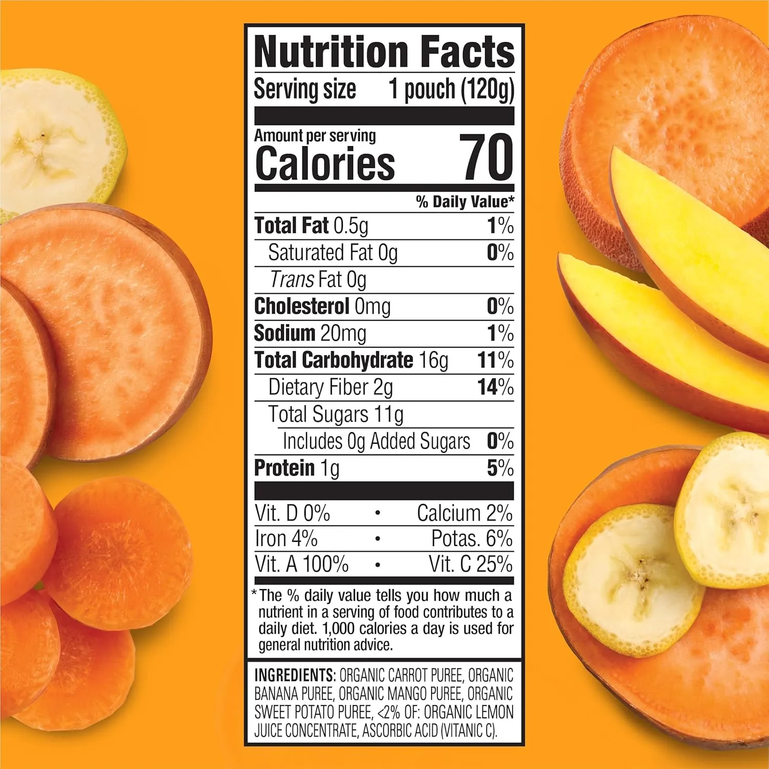 Happy Tot Organics Stage 4 Baby Food Pouches, Gluten Free, Vegan Snack, Love My Veggies, Fruit & Veggie Puree, Carrot, Banana, Mango & Sweet Potato, 4.22 Ounce (Pack of 16)