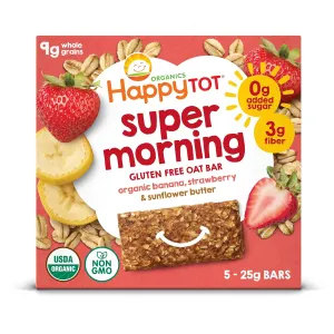 Happy Tot Organics Super Foods Oat Bars, Bananas, Strawberries & Sunflower Butter, 5 Count (Pack of 6)