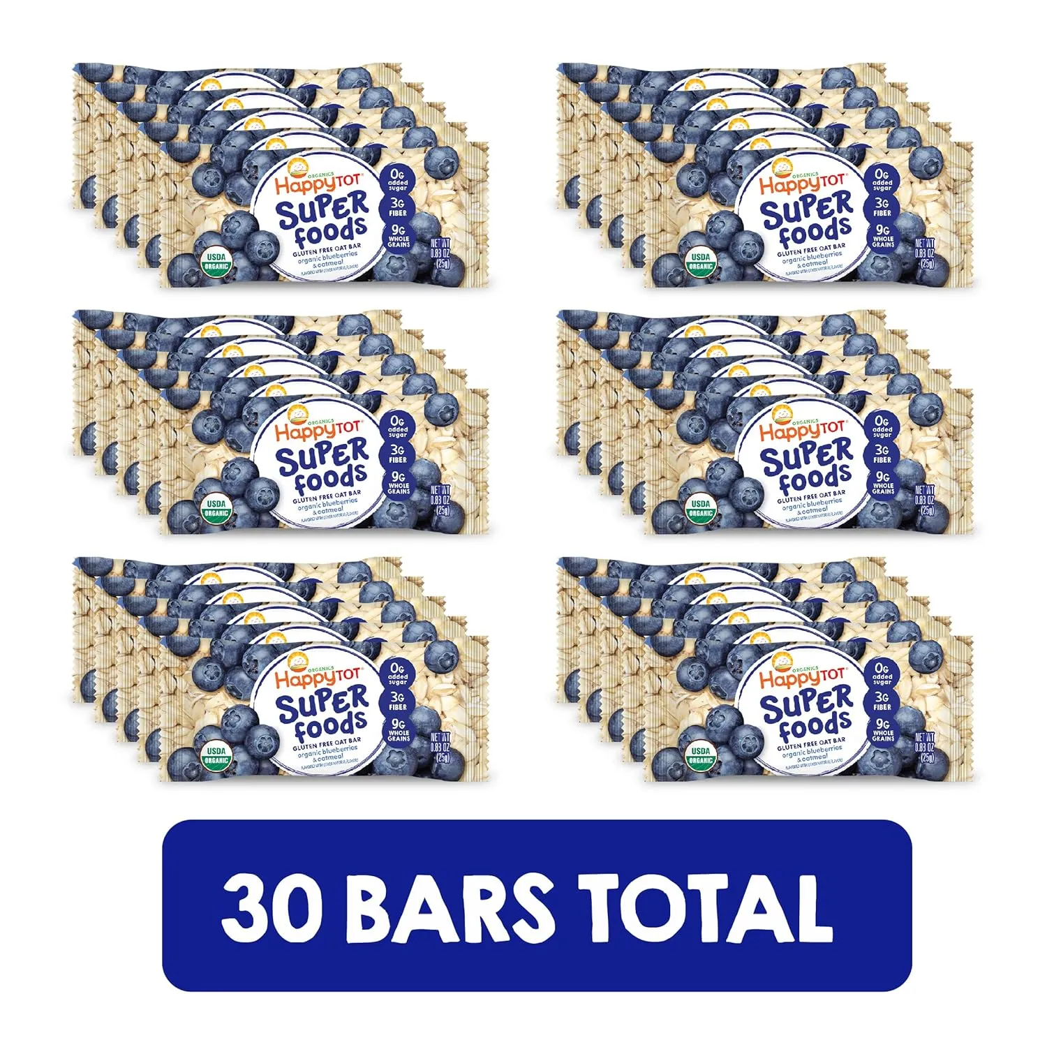 Happy Tot Organics Super Foods Oat Bars, Blueberries & Oatmeal, 5 Count (Pack of 6)