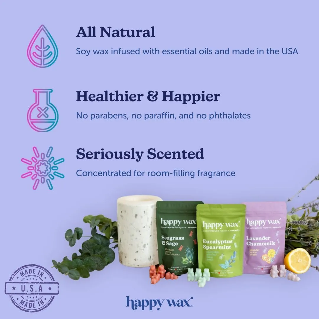 Happy Wax Fan Favorites Collection Scented Natural Soy Wax Melts – 6 Total Oz. of Scented Wax Melts, Collection Includes Lemon Verbena, Coastal Tide and Eucalyptus Spearmint