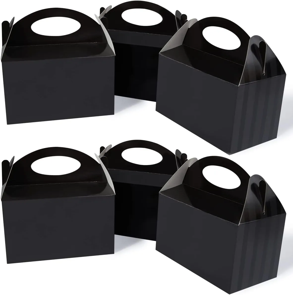 Happyhiram Black 50 CT 6 Inch Candy Boxes Party Favors Stripes Paper Cookie Gift Bags with Handles Gable Boxes Goodie Snack Bags for Graduation Birthday Party