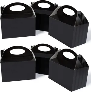 Happyhiram Black 50 CT 6 Inch Candy Boxes Party Favors Stripes Paper Cookie Gift Bags with Handles Gable Boxes Goodie Snack Bags for Graduation Birthday Party