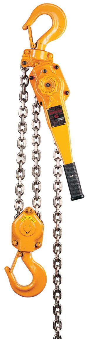 Harrington LB Lever Hoist, Hook Mount, 1 Ton Capacity, 10' Lift, 11.8" Headroom, 9.6" Lever Length, 1.1" Hook Opening