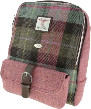 Harris Tweed 'Naver' Backpack Satchel Present (Colour 137 Pink With Green Check)