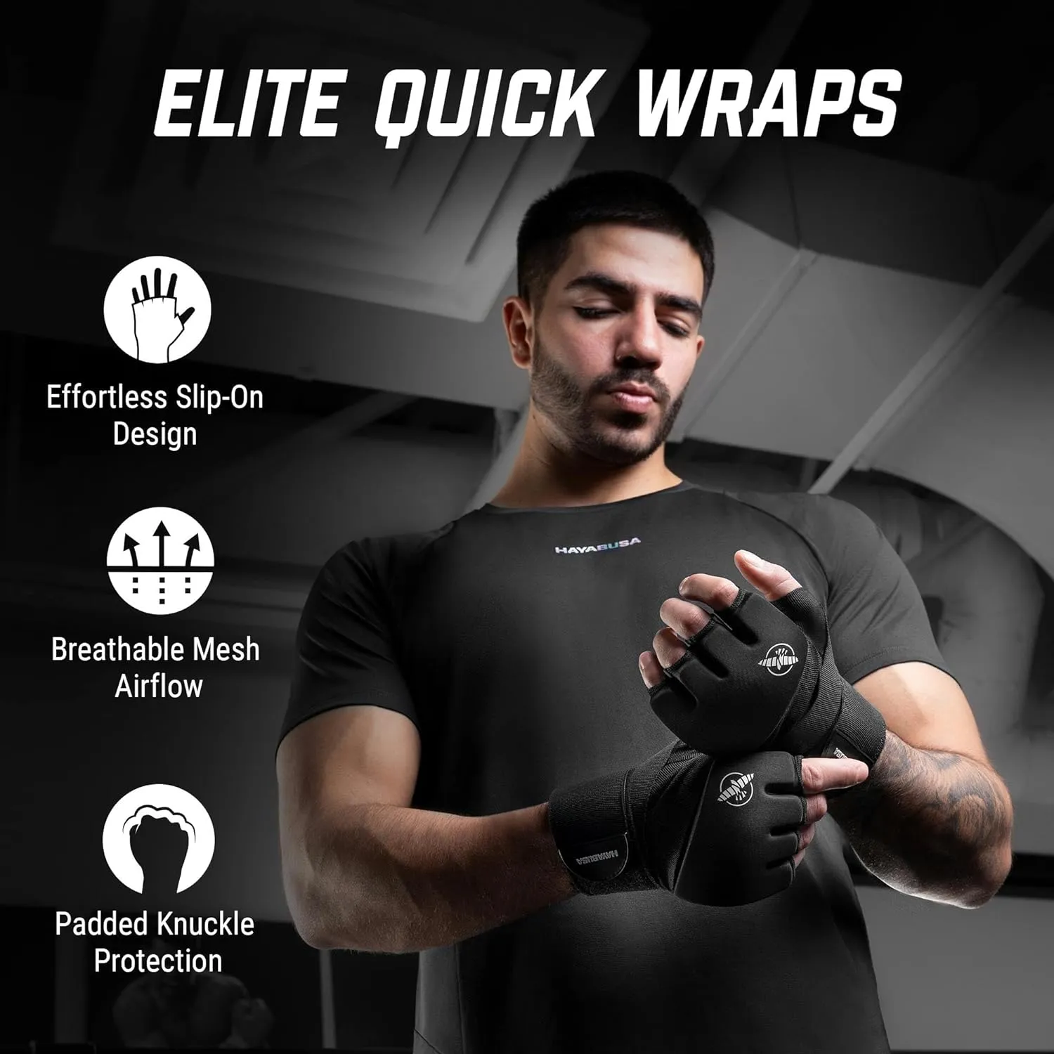 Hayabusa Elite Quick Wraps - Boxing & Martial Arts Hand Wraps - Black