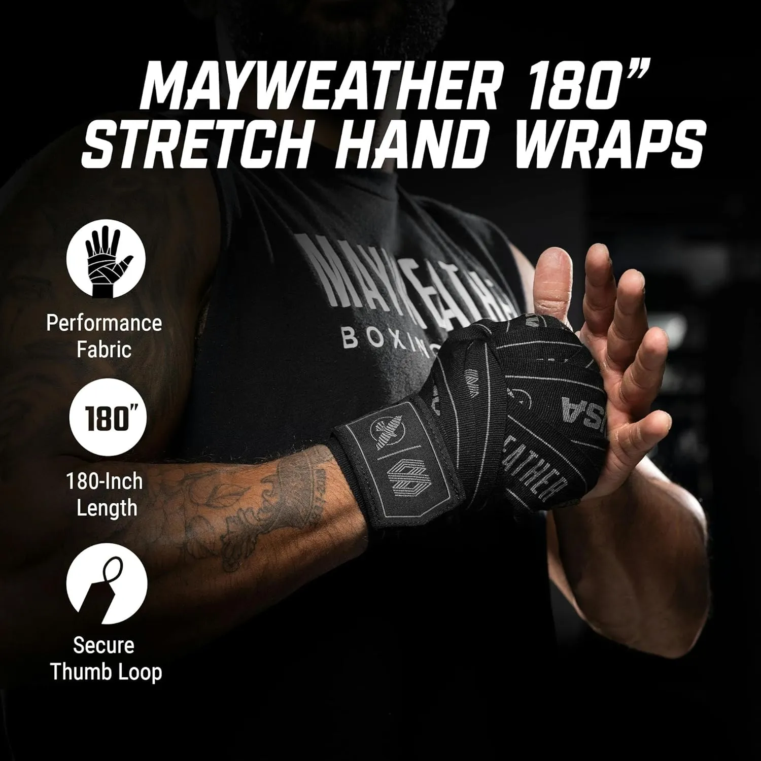 Hayabusa Mayweather Stretch Hand Wraps for Men and Women, 180 inches