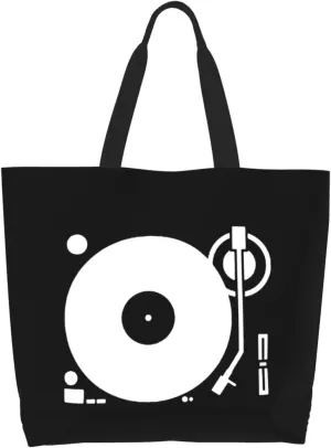 Headphones Record Disc Platter Disk Dj Play Vinyl Canvas Tote Bags for Women, Ladies Shoulder Handbags Large Purse Lightweight Foldable Reusable Shopping Bag with Pockets for Work, Travel, 15.7x19.7in