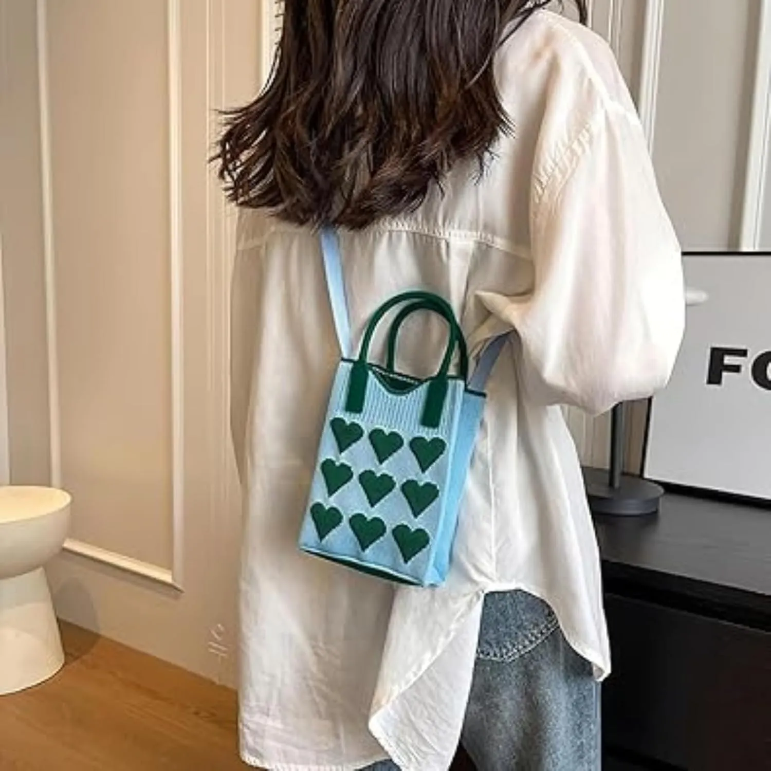 Heart Crochet Phone Bag Tote Bag Cute Purse for Women Valentines Aesthetic Handbags for Women