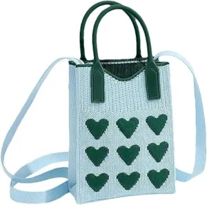 Heart Crochet Phone Bag Tote Bag Cute Purse for Women Valentines Aesthetic Handbags for Women
