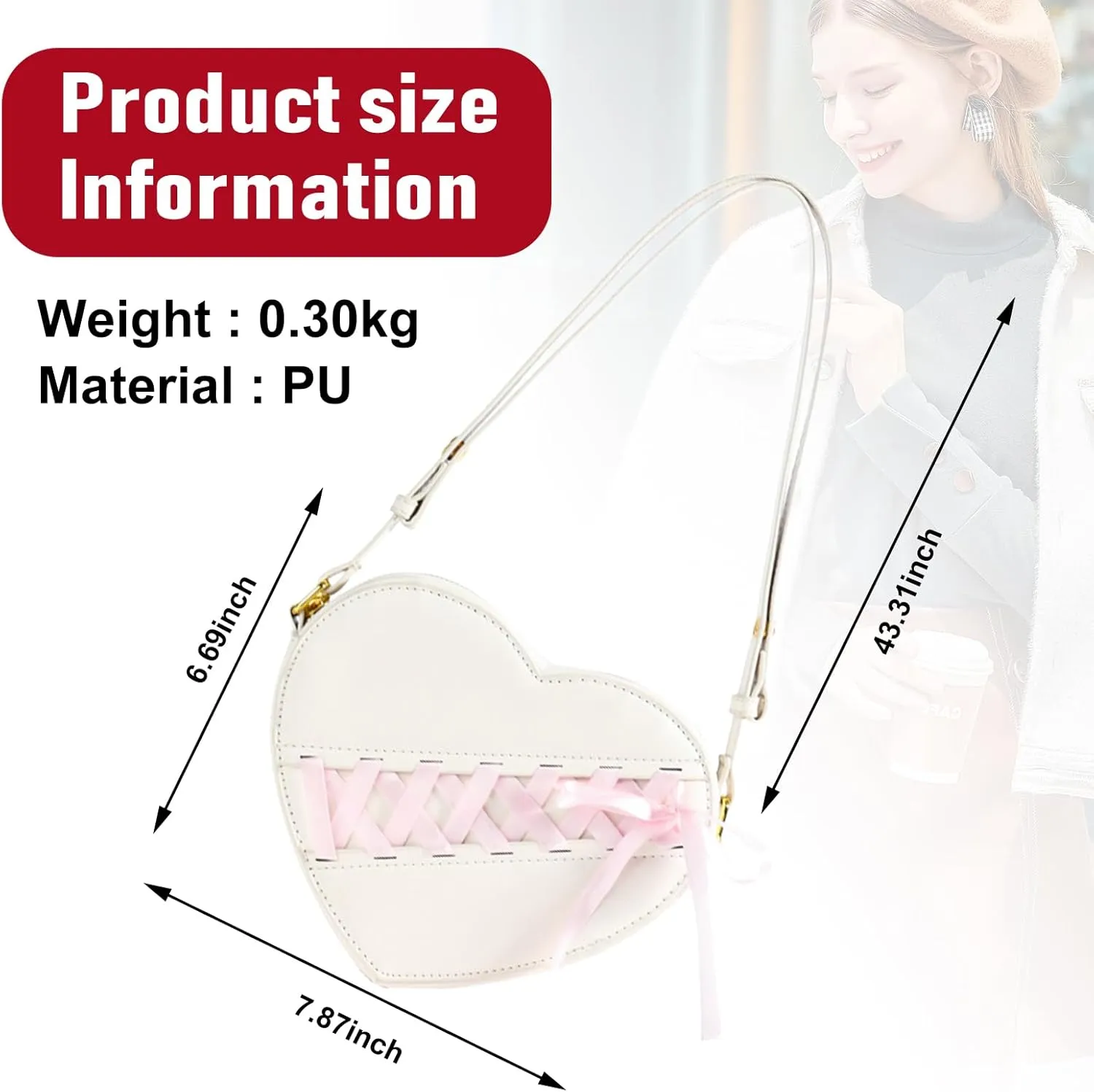 Heart Shape Satchel Crossbody Purse for women Zip Around Shoulder Bag Trendy Tote Shoulder Bag with Adjustable Strap