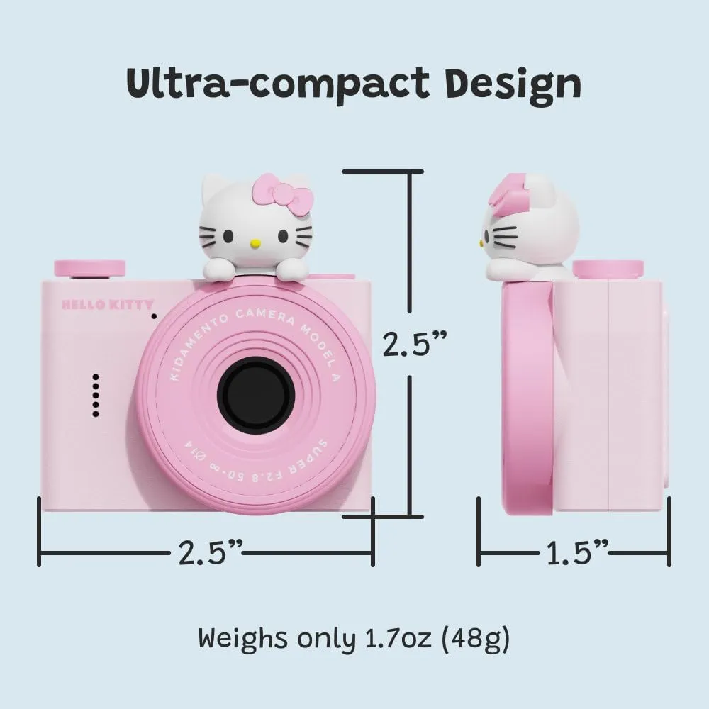 Hello Kitty Mini Kids Digital Camera & Video Camcorder by Kidamento, 32GB Memory Card, USB-C, Adjustable Soft Strap Lanyard, Scavenger Hunt Momento Book - Model A Hello Kitty