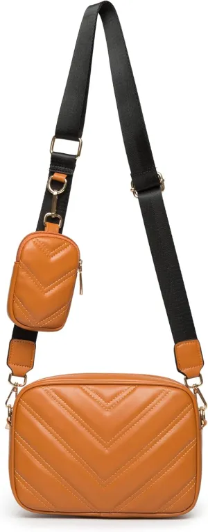 Herald Chevron Quilted Small Crossbody Bag with Coin Purse Pouch, Women Square Camera Side Shoulder 2 Size Handbags