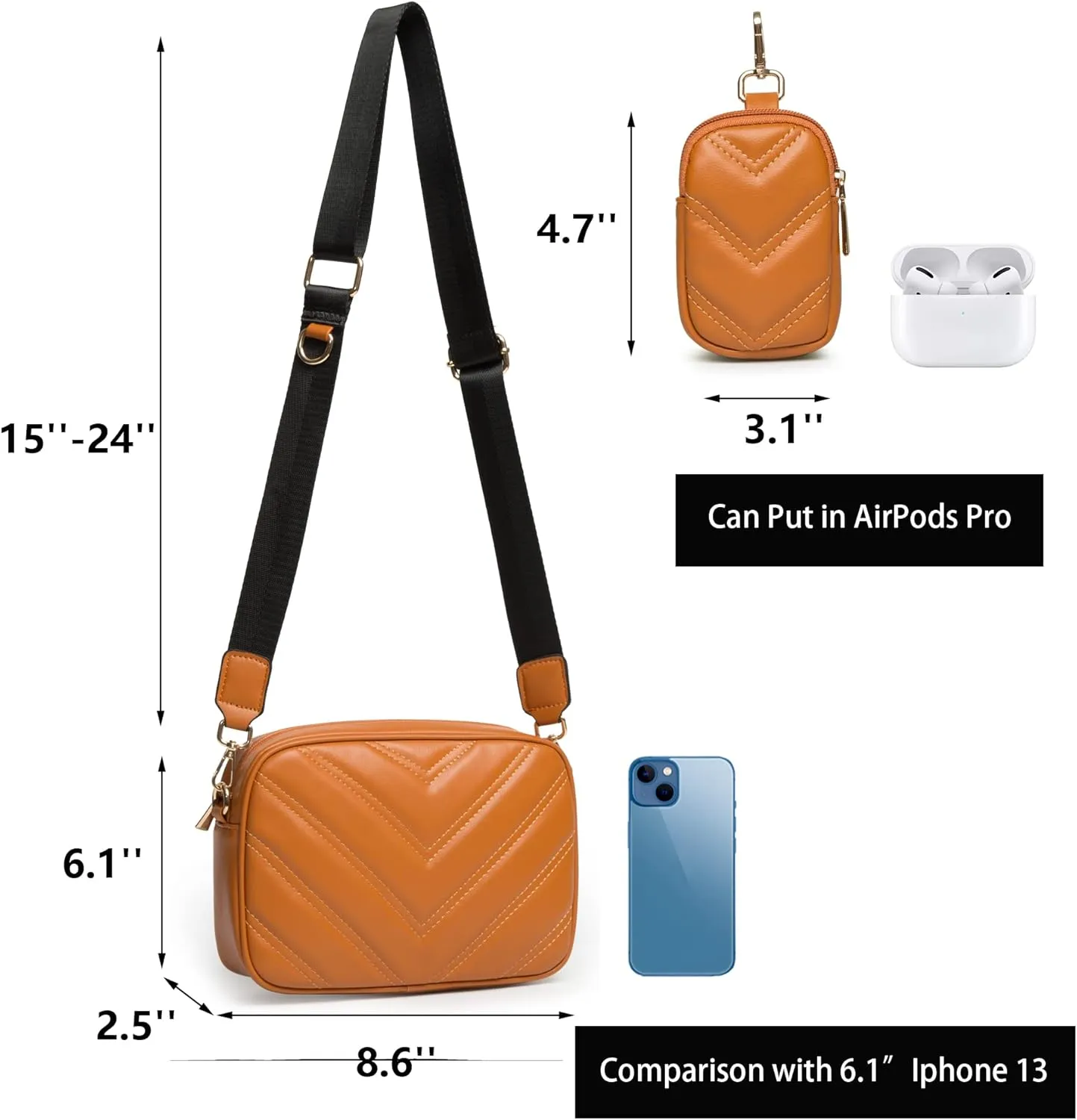 Herald Chevron Quilted Small Crossbody Bag with Coin Purse Pouch, Women Square Camera Side Shoulder 2 Size Handbags
