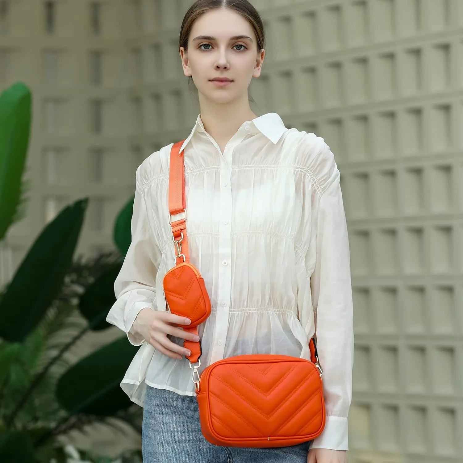 Herald Chevron Quilted Small Crossbody Bag with Coin Purse Pouch, Women Square Camera Side Shoulder 2 Size Handbags