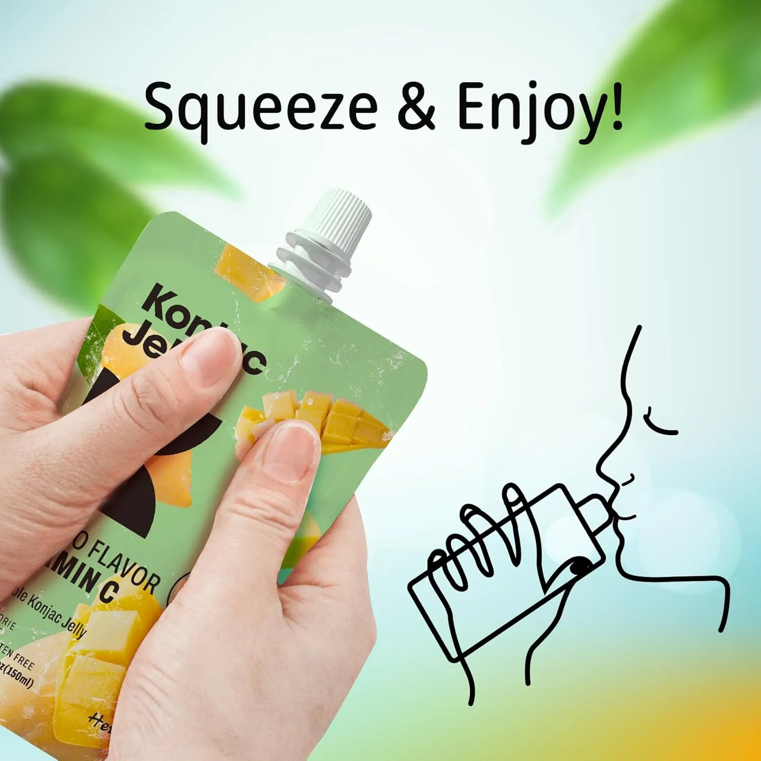Hethstia Konjac Jelly Mango Flavor – 10 Pack Drinkable Mango Jelly Squeeze Pouches, 3 Calories, Vitamin C, 0 Sugar, Keto, Vegan, Gluten-Free, Healthy Snacks, Perfect Food Gift