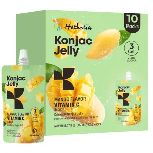 Hethstia Konjac Jelly Mango Flavor – 10 Pack Drinkable Mango Jelly Squeeze Pouches, 3 Calories, Vitamin C, 0 Sugar, Keto, Vegan, Gluten-Free, Healthy Snacks, Perfect Food Gift