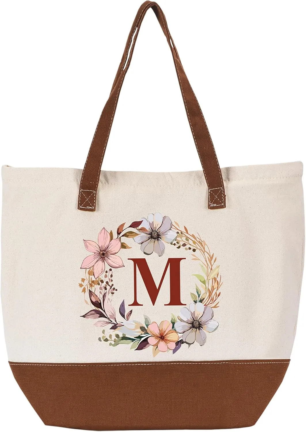 HIFA Initial Tote Bag for Women, Personalized Canvas Tote Bag -Durable Cotton, Zipper, Inner Pocket-Multipurpose Shoulder Bag