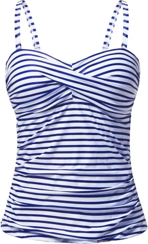 Holipick Tankini Top for Women Twist Front Bandeau Swimsuit Tummy Control Bathing Suit Top Only No Bottom