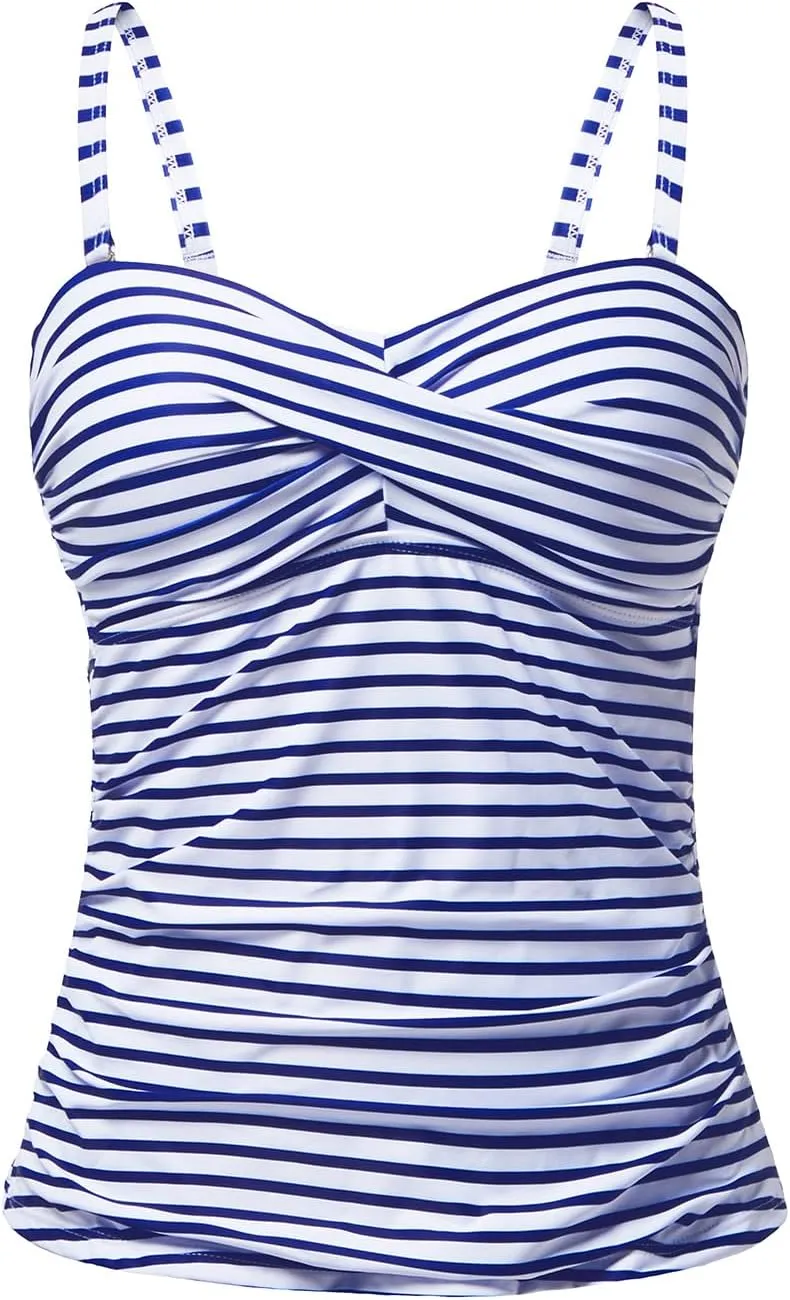 Holipick Tankini Top for Women Twist Front Bandeau Swimsuit Tummy Control Bathing Suit Top Only No Bottom