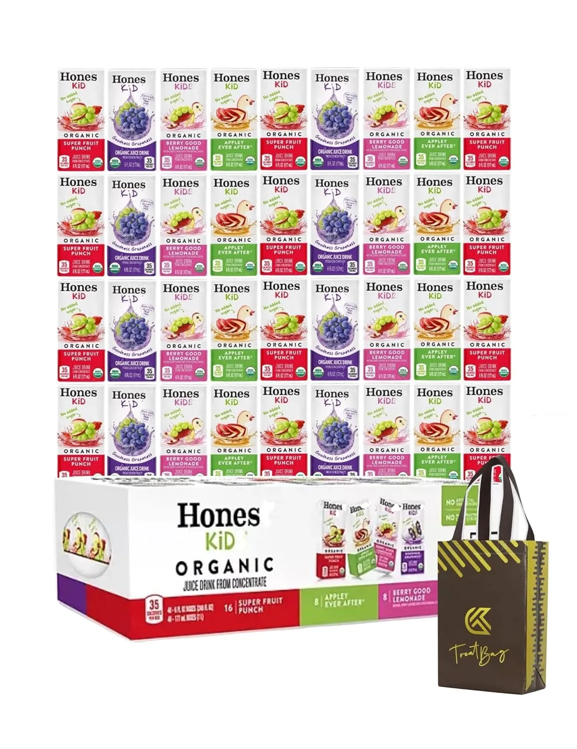 Honest Kid Spring Organic Juice Drink Variety Pack, Organic Juice Boxes, 6 Fl Oz, 38 Count Plus Treat Bag