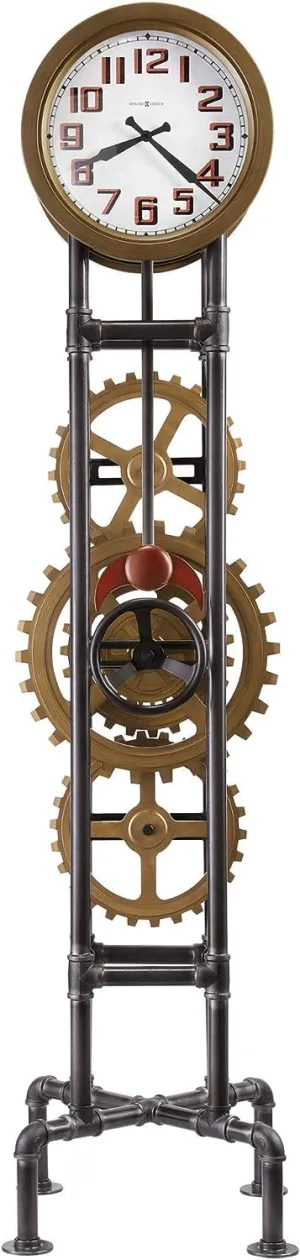 Howard Miller Sanzenbacher Metal Floor Clock II, Black Finish with Steampunk Style Analog Dial, Red Pendulum Bob Quartz Movement Grandfather Home Decor for Bedroom, Office & Living Room