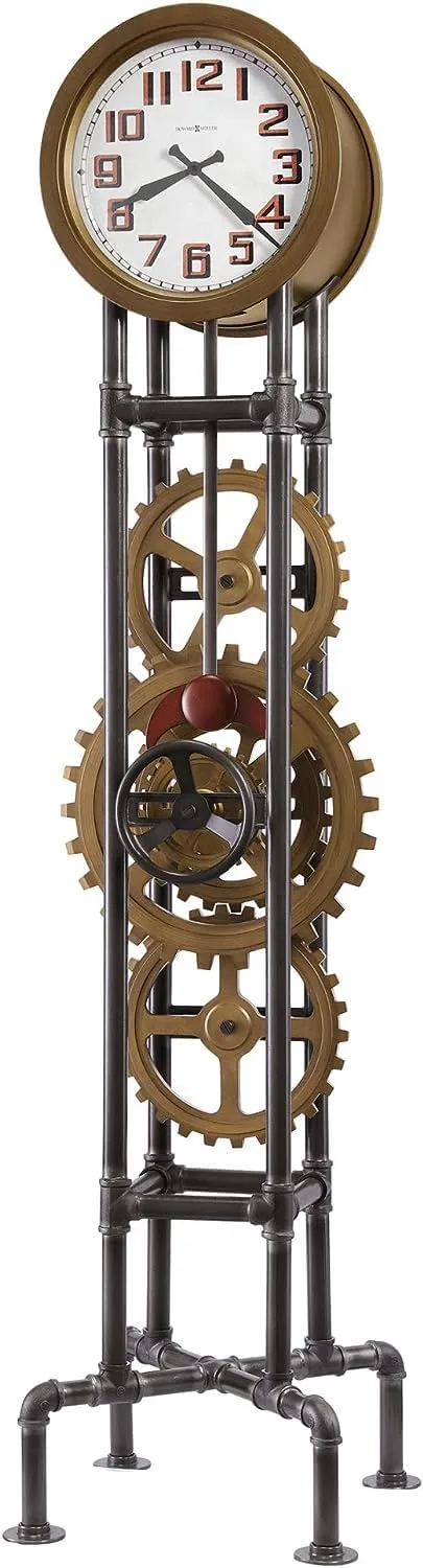 Howard Miller Sanzenbacher Metal Floor Clock II, Black Finish with Steampunk Style Analog Dial, Red Pendulum Bob Quartz Movement Grandfather Home Decor for Bedroom, Office & Living Room